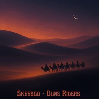 painting of a camel caravan at night
