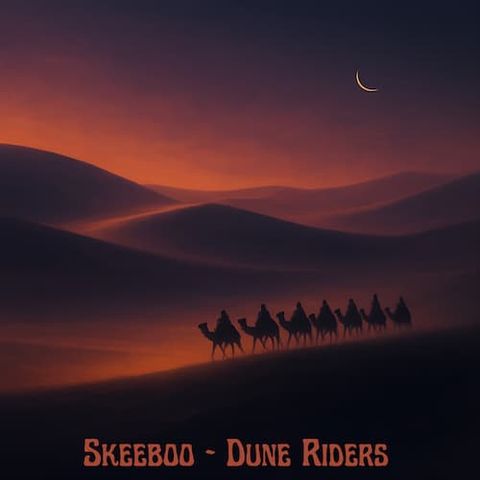 painting of a camel caravan at night